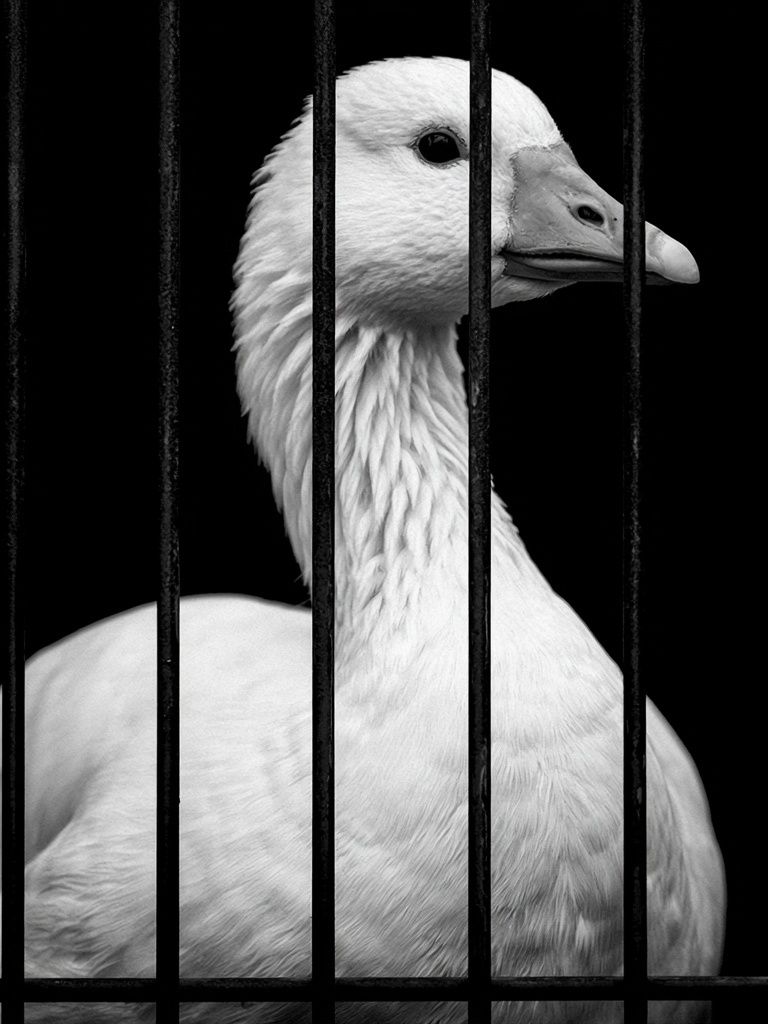 Caged Goose Black-White Poster. poster — animals art