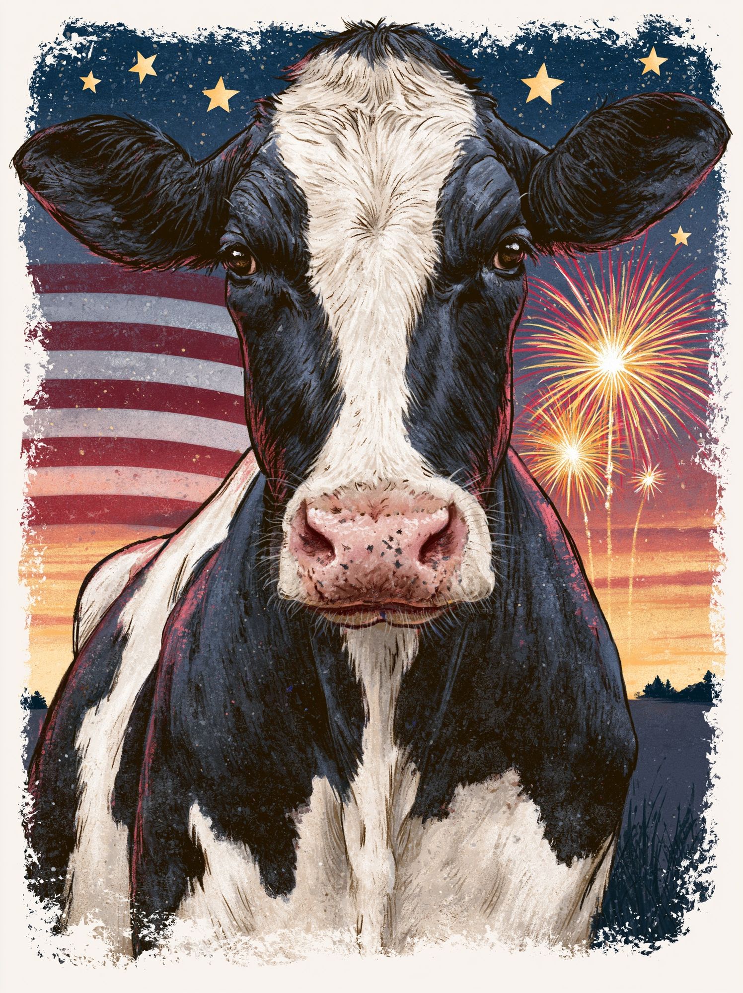 Patriotic Cow Illustration Poster. poster detail