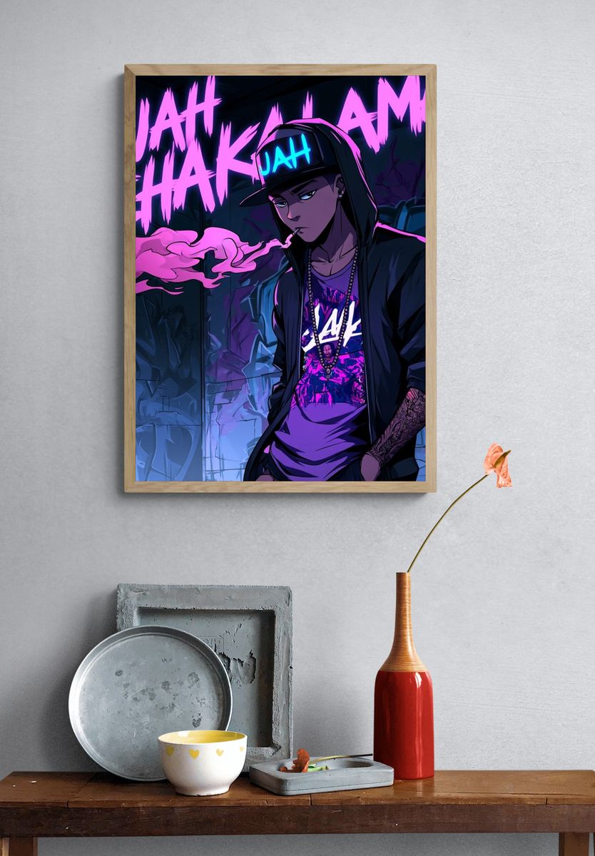 Neon Urban Rap Character Poster. — room view 3
