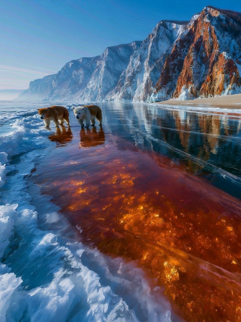 Polar Bears on Arctic Shore Poster. poster detail