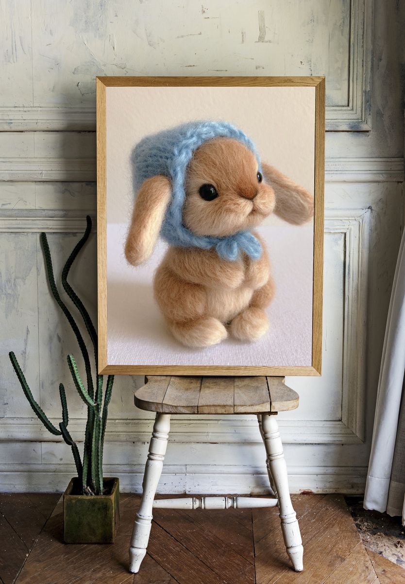 Blue Bonnet Bunny Photography Poster. — room view 1