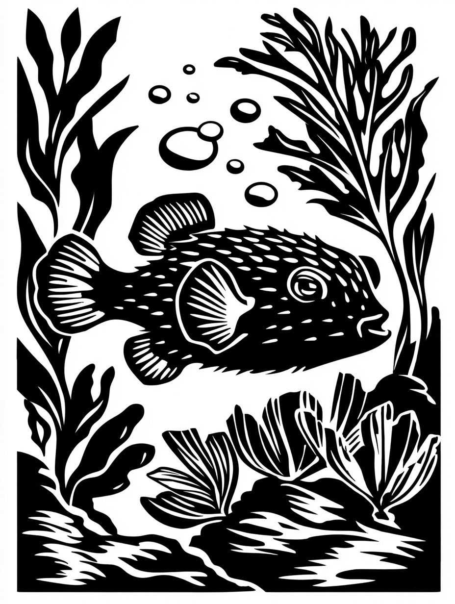 Pufferfish Seaweed Ink Poster. poster detail