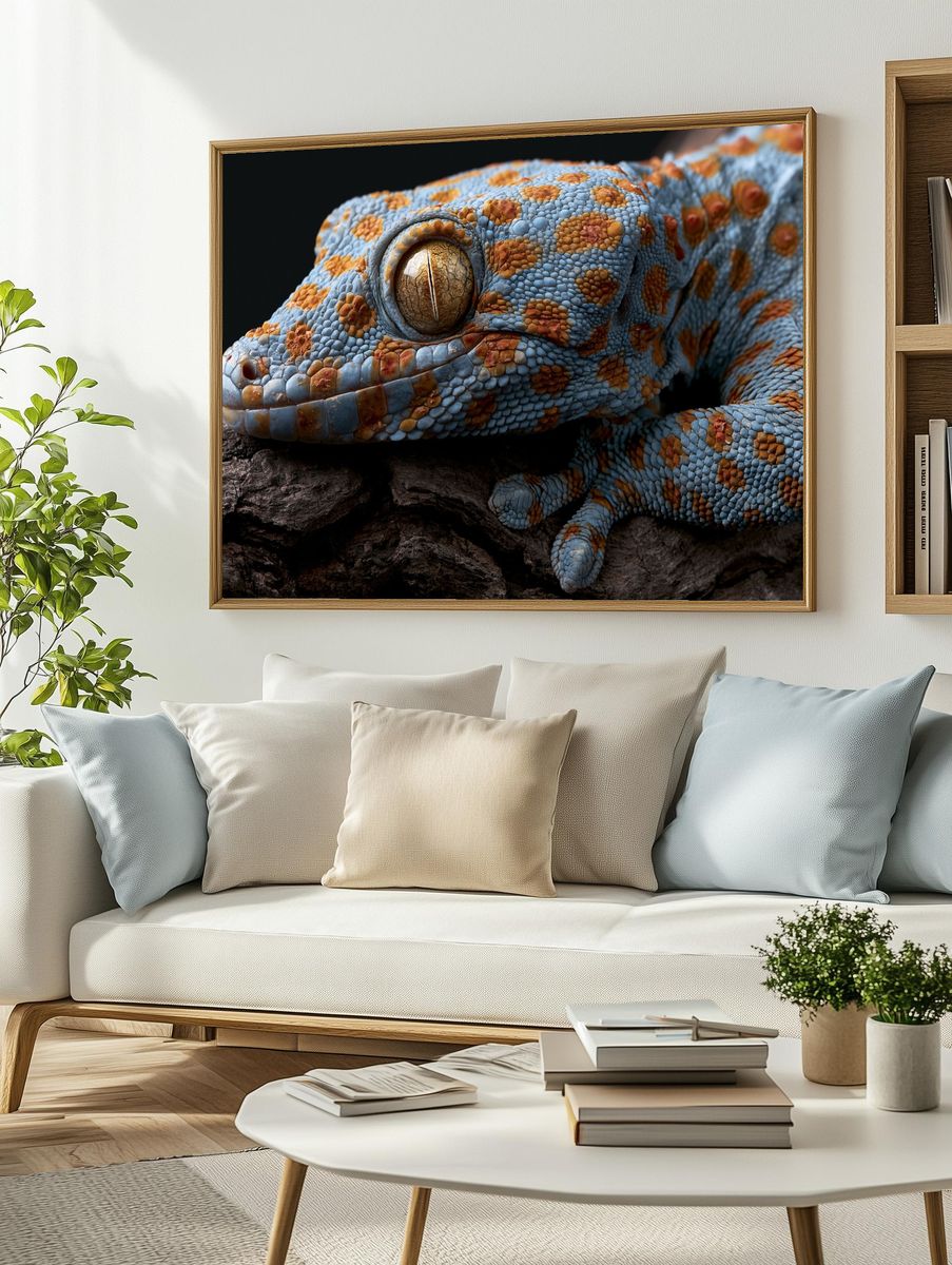 Blue Gecko Close-Up Photography Poster. — room view 2