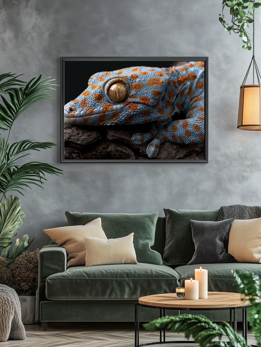Blue Gecko Close-Up Photography Poster. — room view 4