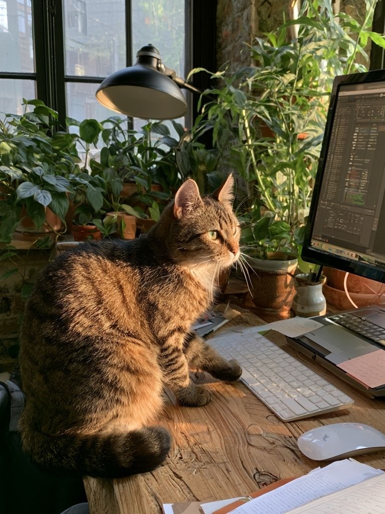 Tabby Cat Office Portrait Poster. poster — animals art