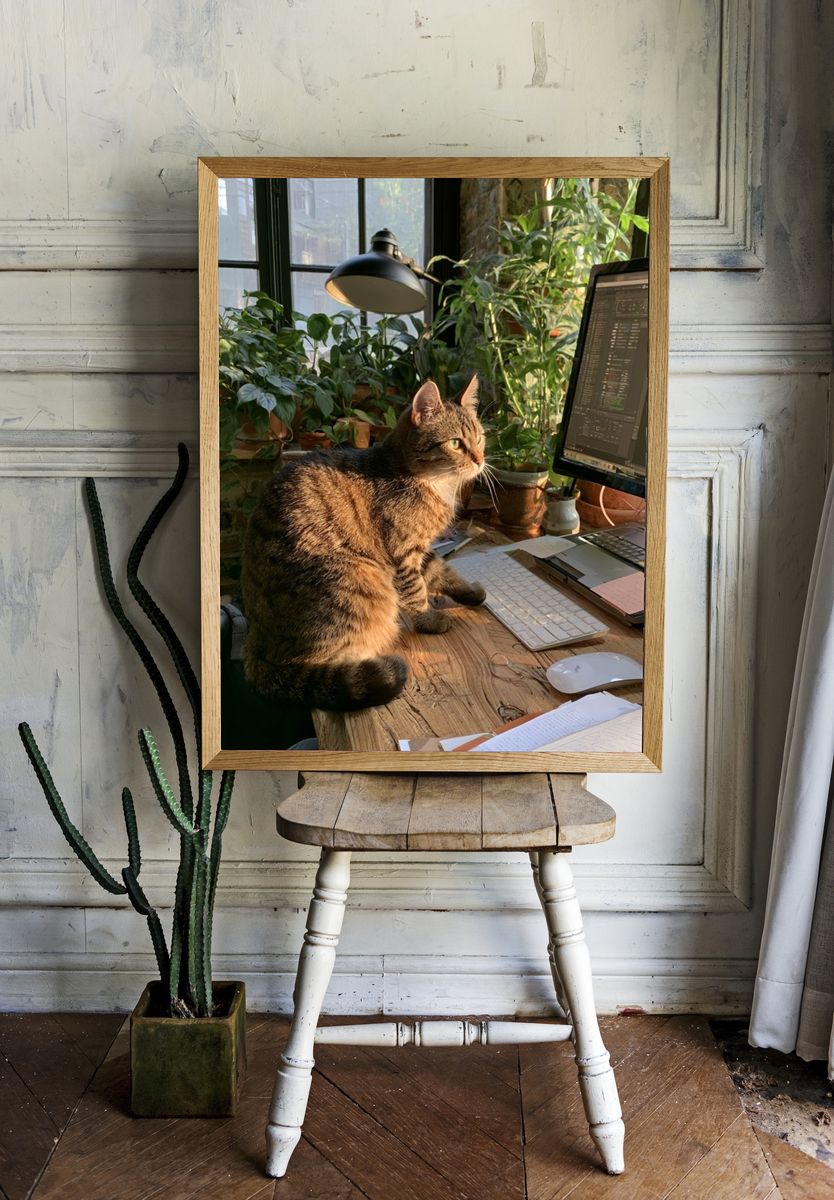 Tabby Cat Office Portrait Poster. — room view 1