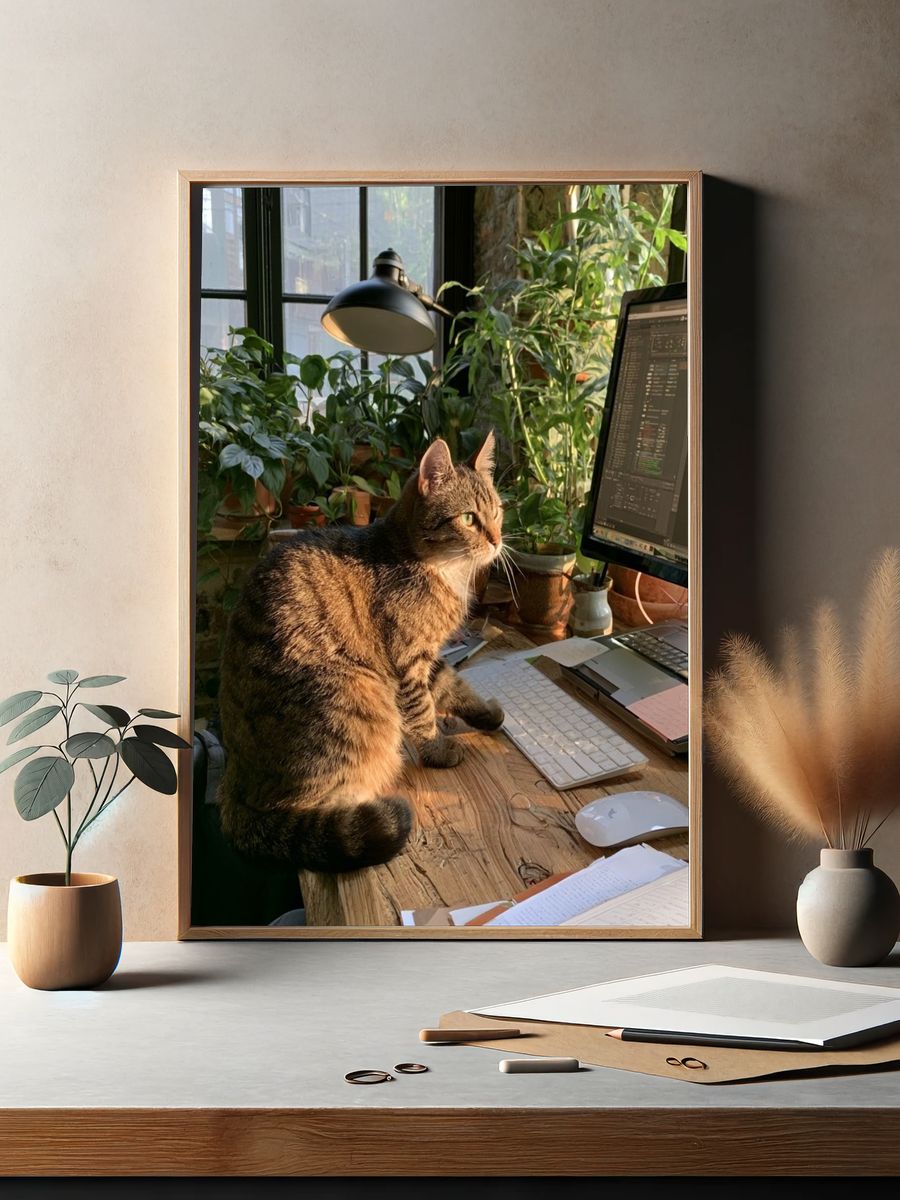 Tabby Cat Office Portrait Poster. — room view 2