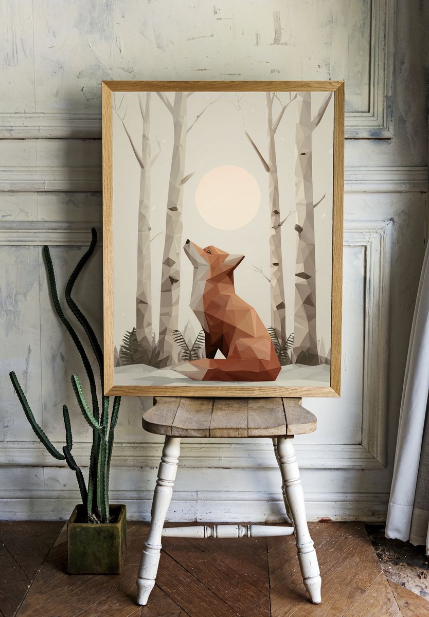 Fox in Birch Forest Illustration Poster. — room view 1