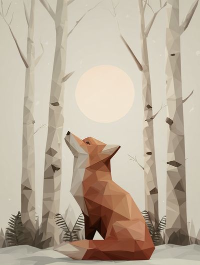 Fox in Birch Forest Illustration Poster. poster