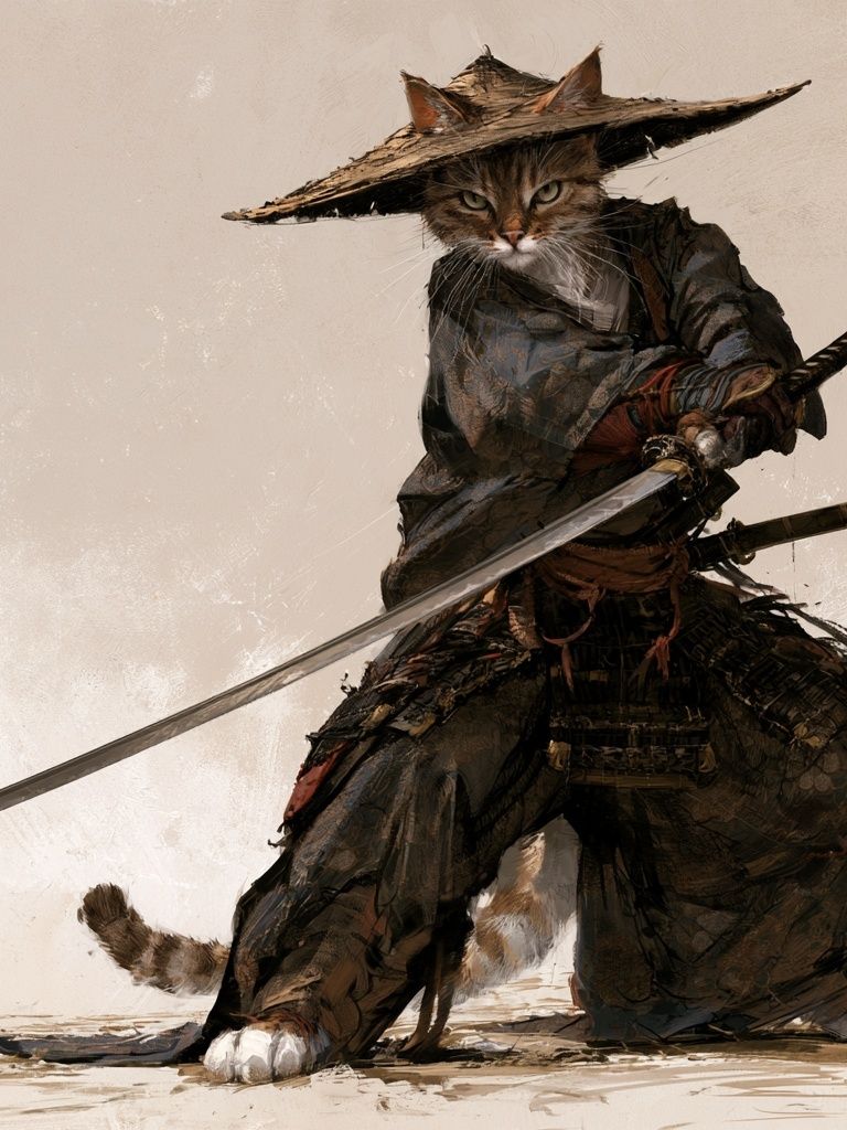 Samurai Cat Illustration Poster. poster — animals art
