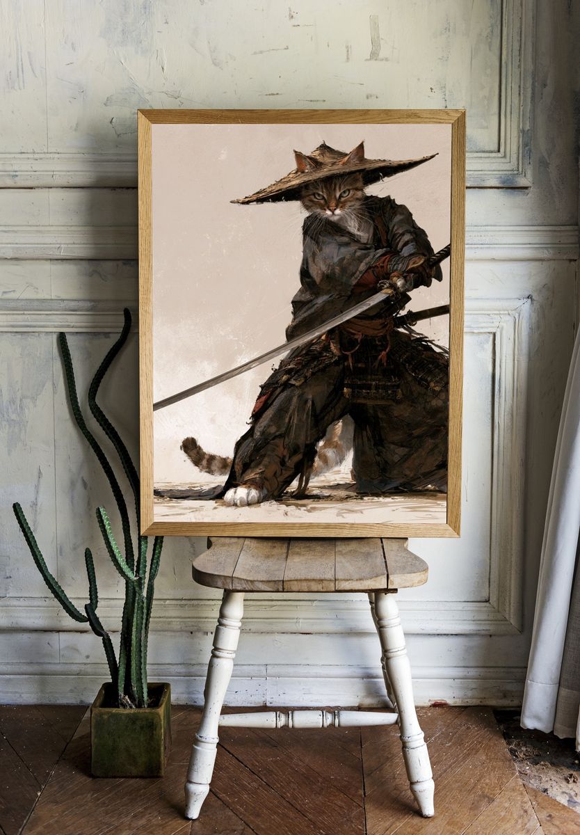 Samurai Cat Illustration Poster. — room view 1