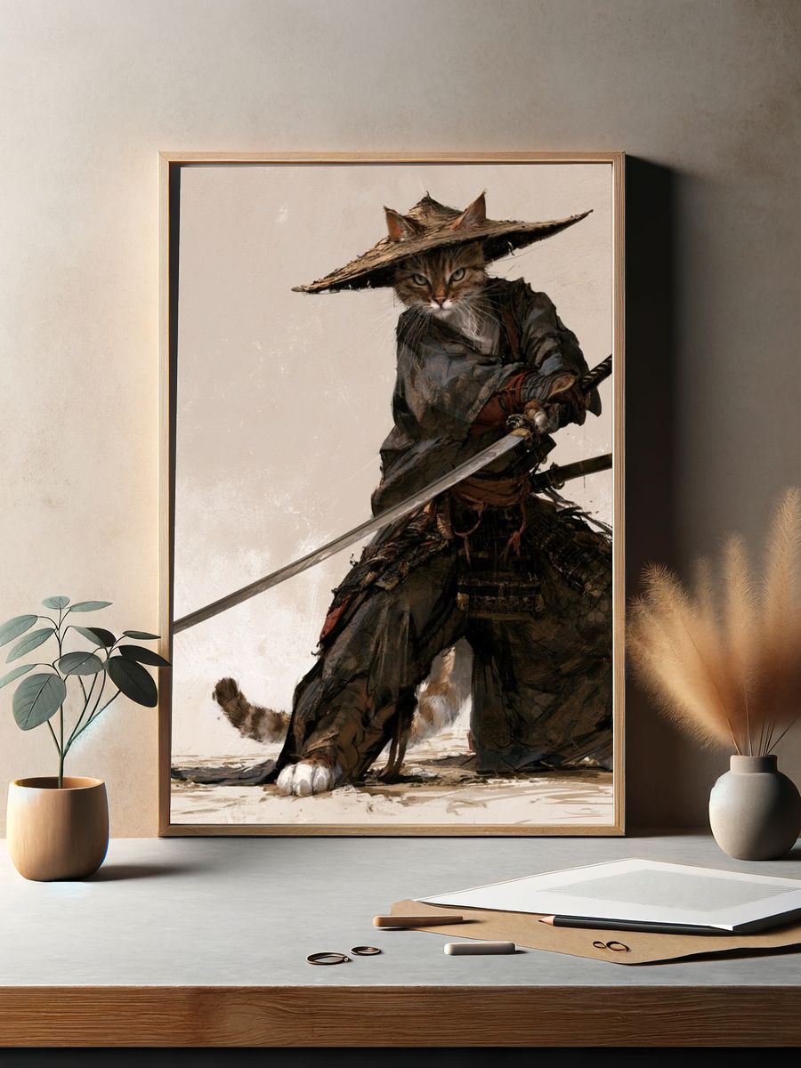Samurai Cat Illustration Poster. — room view 2