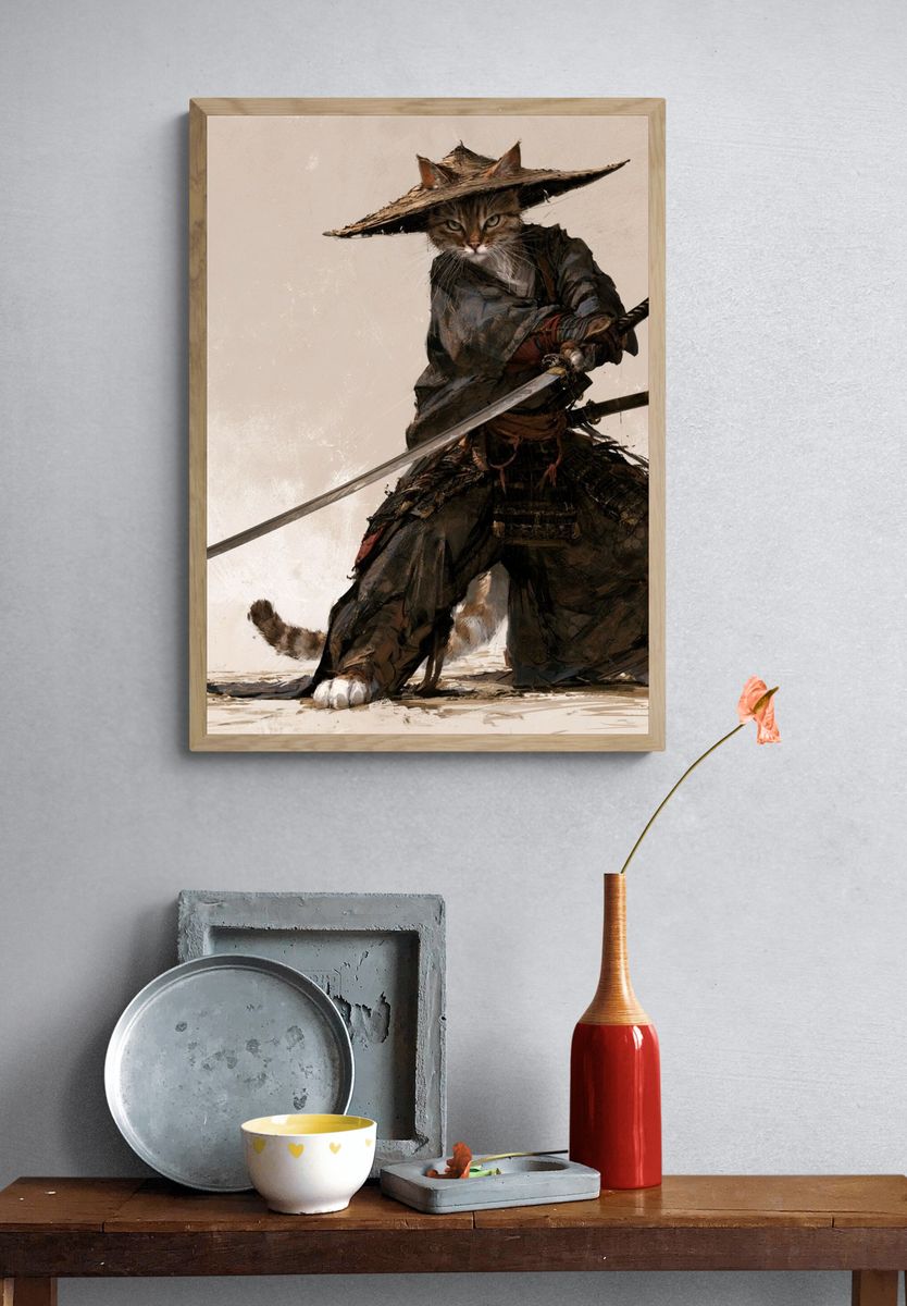 Samurai Cat Illustration Poster. — room view 3