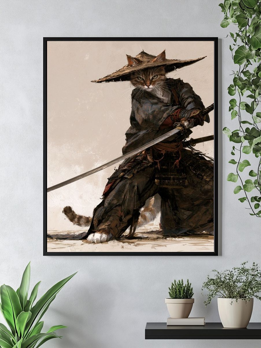Samurai Cat Illustration Poster. — room view 4