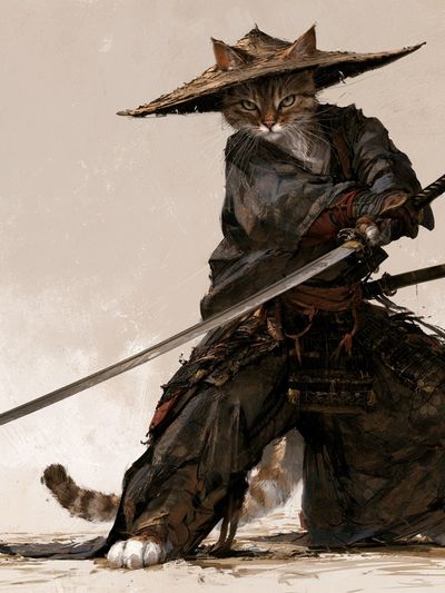 Samurai Cat Illustration Poster. poster