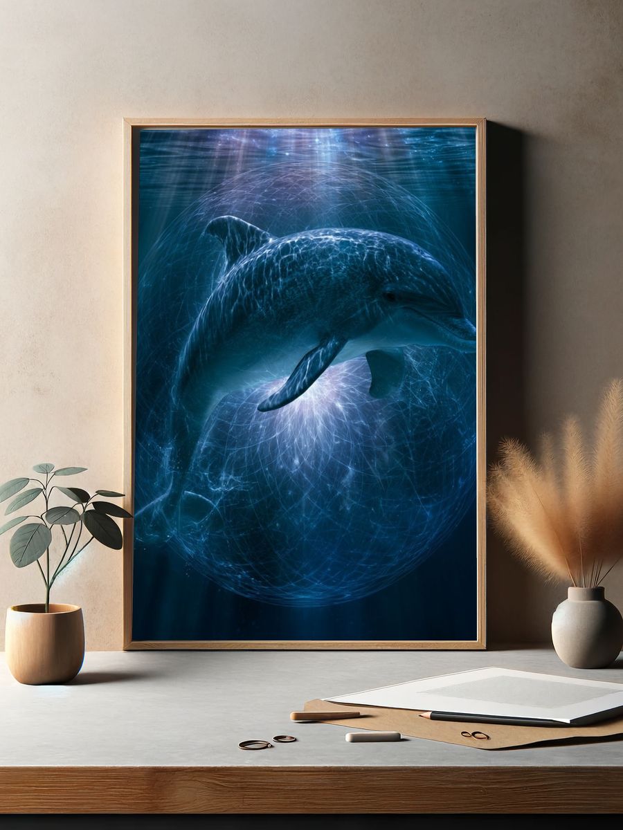 Dolphin Underwater Glow Poster. — room view 2