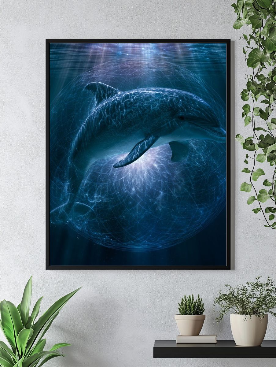 Dolphin Underwater Glow Poster. — room view 4