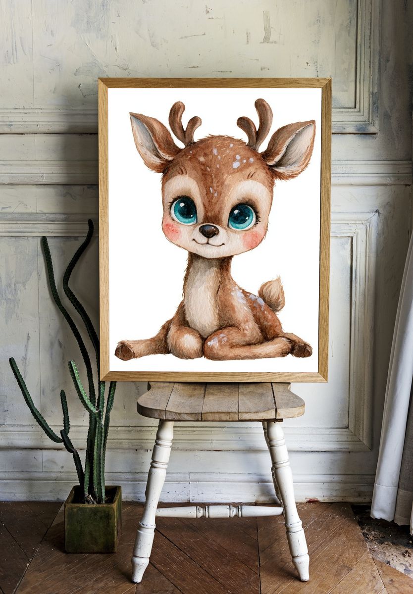 Cute Baby Deer Watercolor Print. room preview