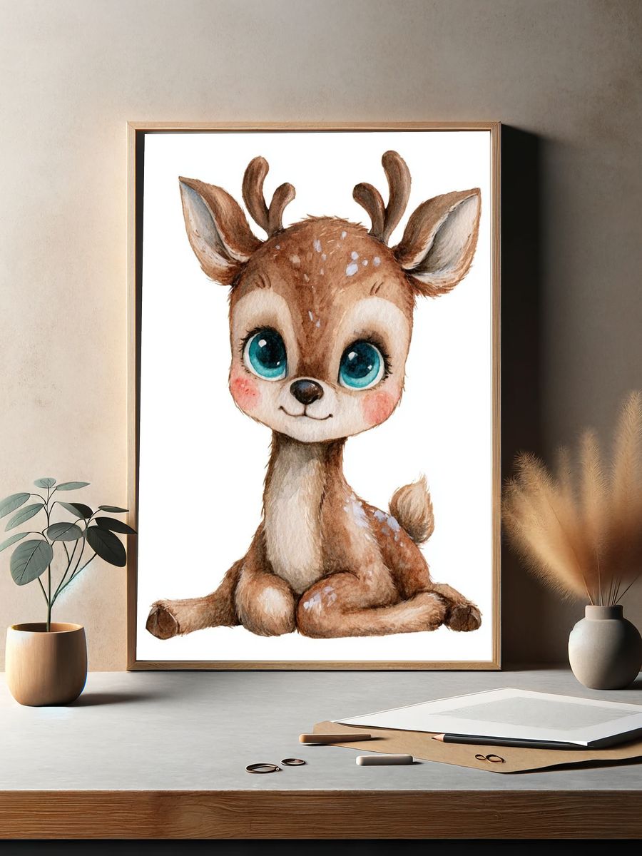 Cute Baby Deer Watercolor Print. — room view 2