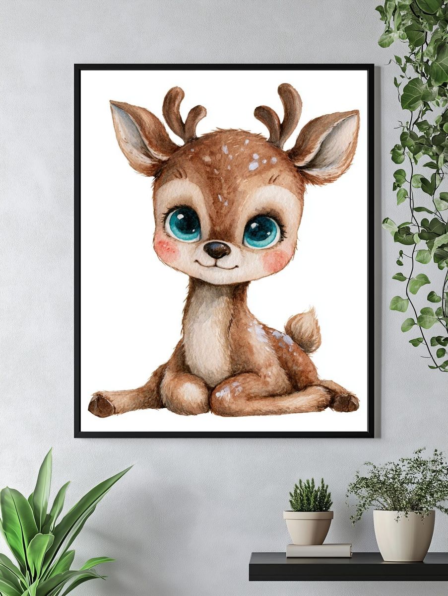 Cute Baby Deer Watercolor Print. — room view 4