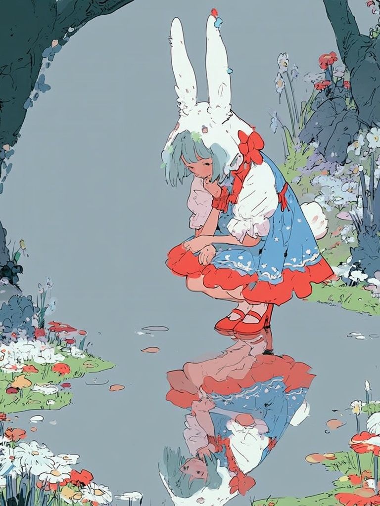 Rabbit Girl Garden Print. poster detail