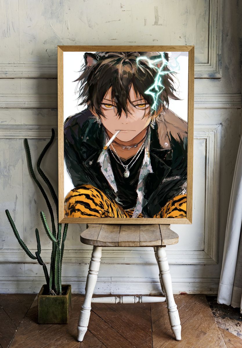 Cat-Eared Anime Portrait Print. room preview