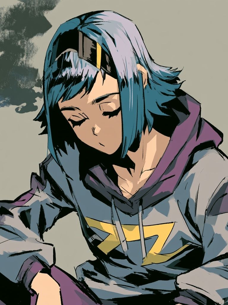 Blue-Haired Anime Portrait Poster. poster — anime art