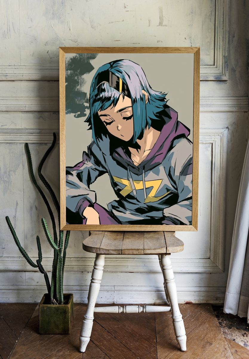 Blue-Haired Anime Portrait Poster. — room view 1