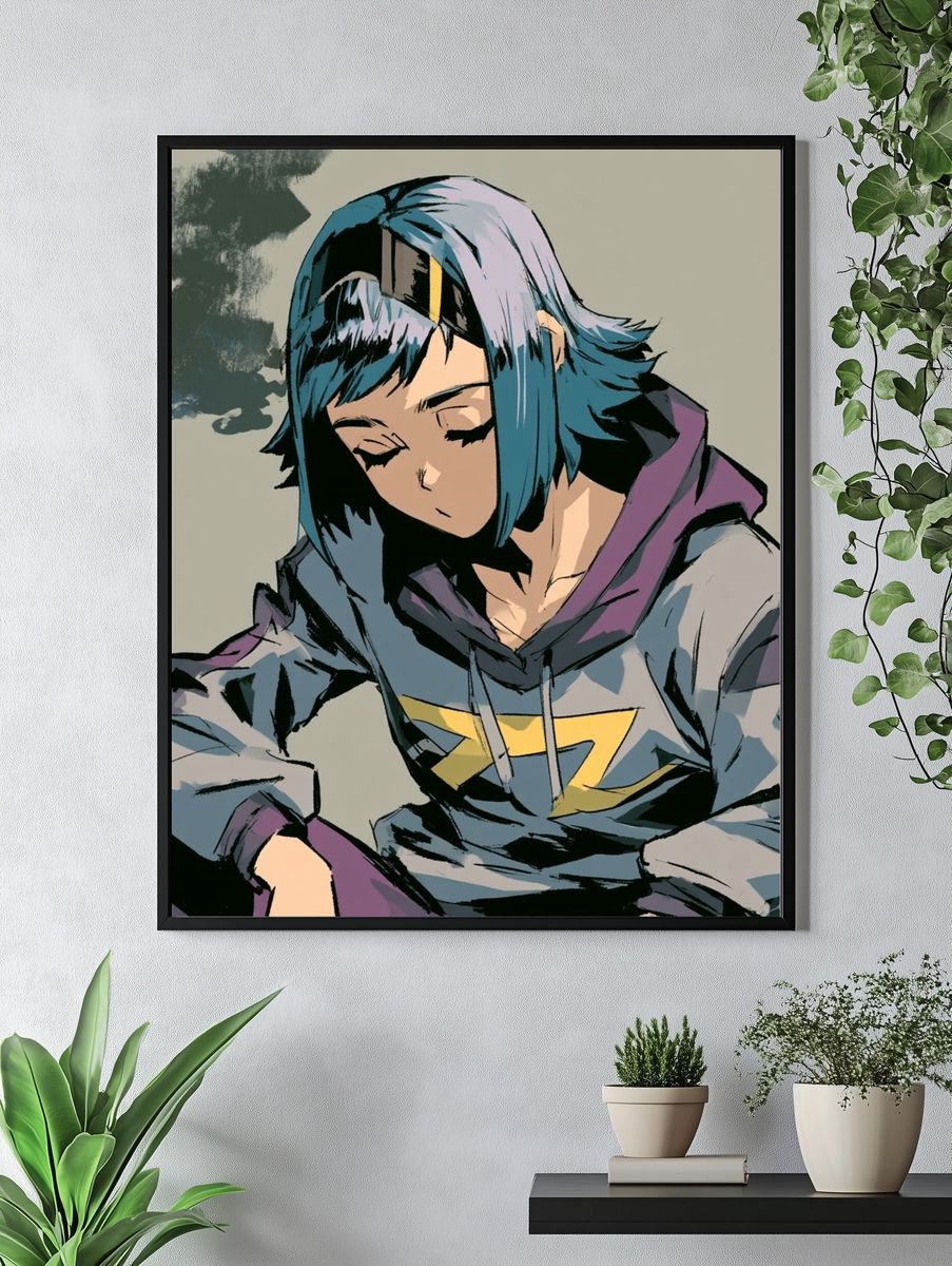 Blue-Haired Anime Portrait Poster. — room view 4