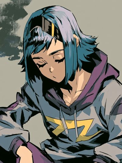 Blue-Haired Anime Portrait Poster. poster