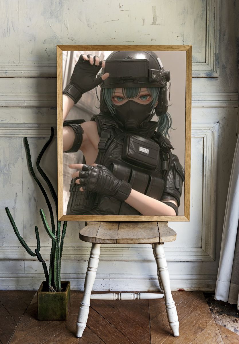 Masked Tactical Anime Portrait Poster. — room view 1