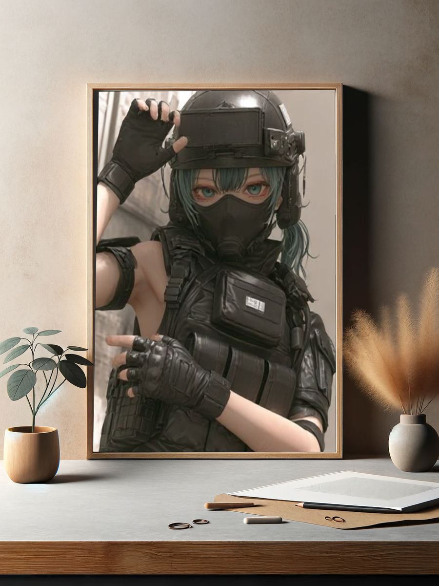 Masked Tactical Anime Portrait Poster. — room view 2
