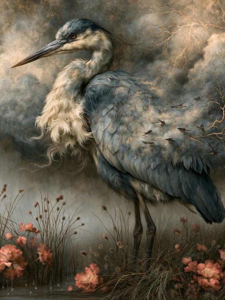 Heron in Stormlight Illustration Poster. poster detail