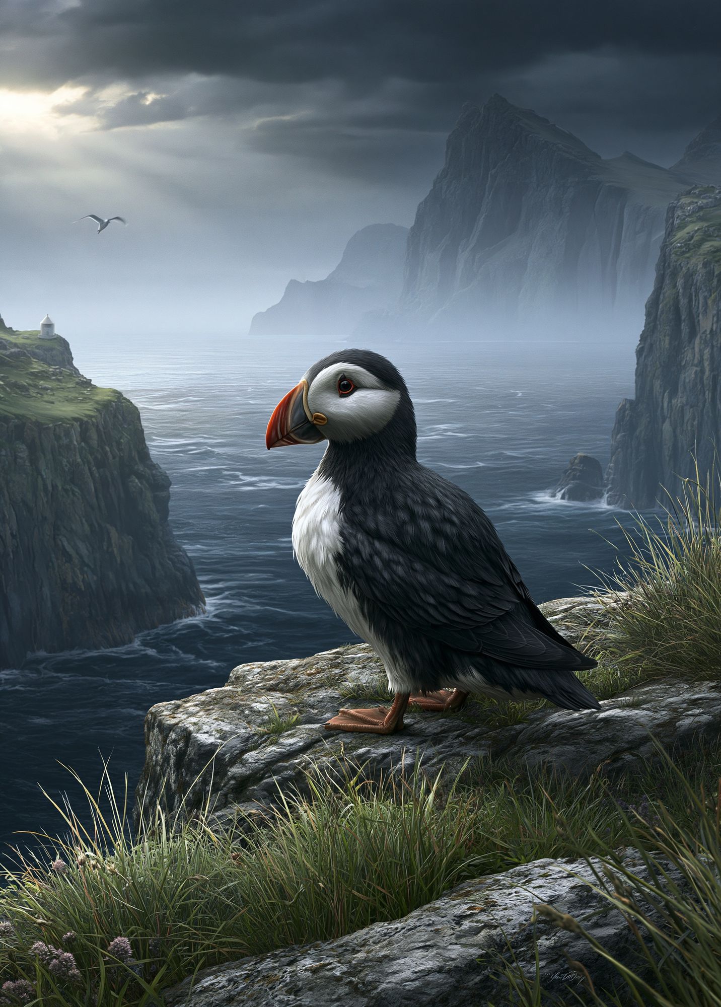 Puffin Cliff Coast Print. poster detail