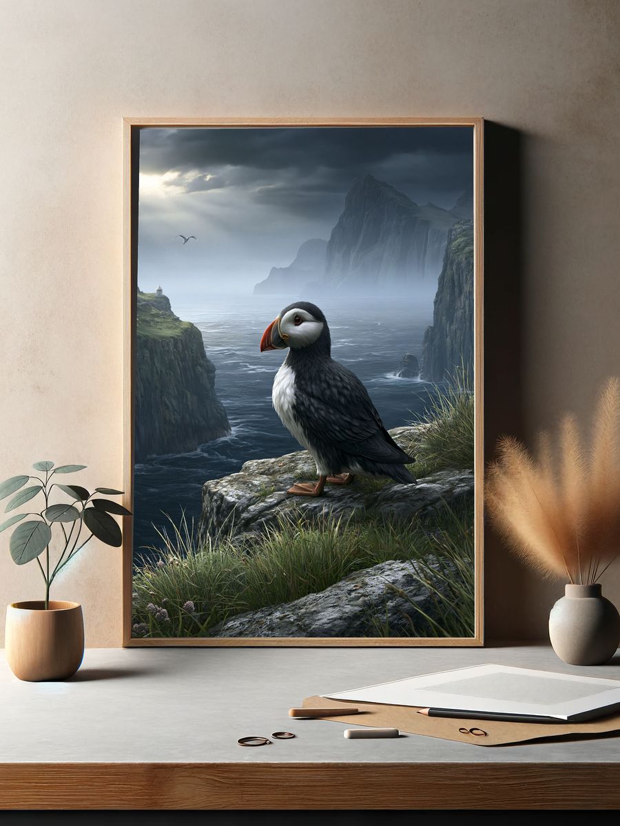 Puffin Cliff Coast Print. — room view 2