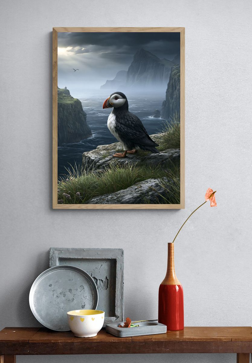 Puffin Cliff Coast Print. — room view 3