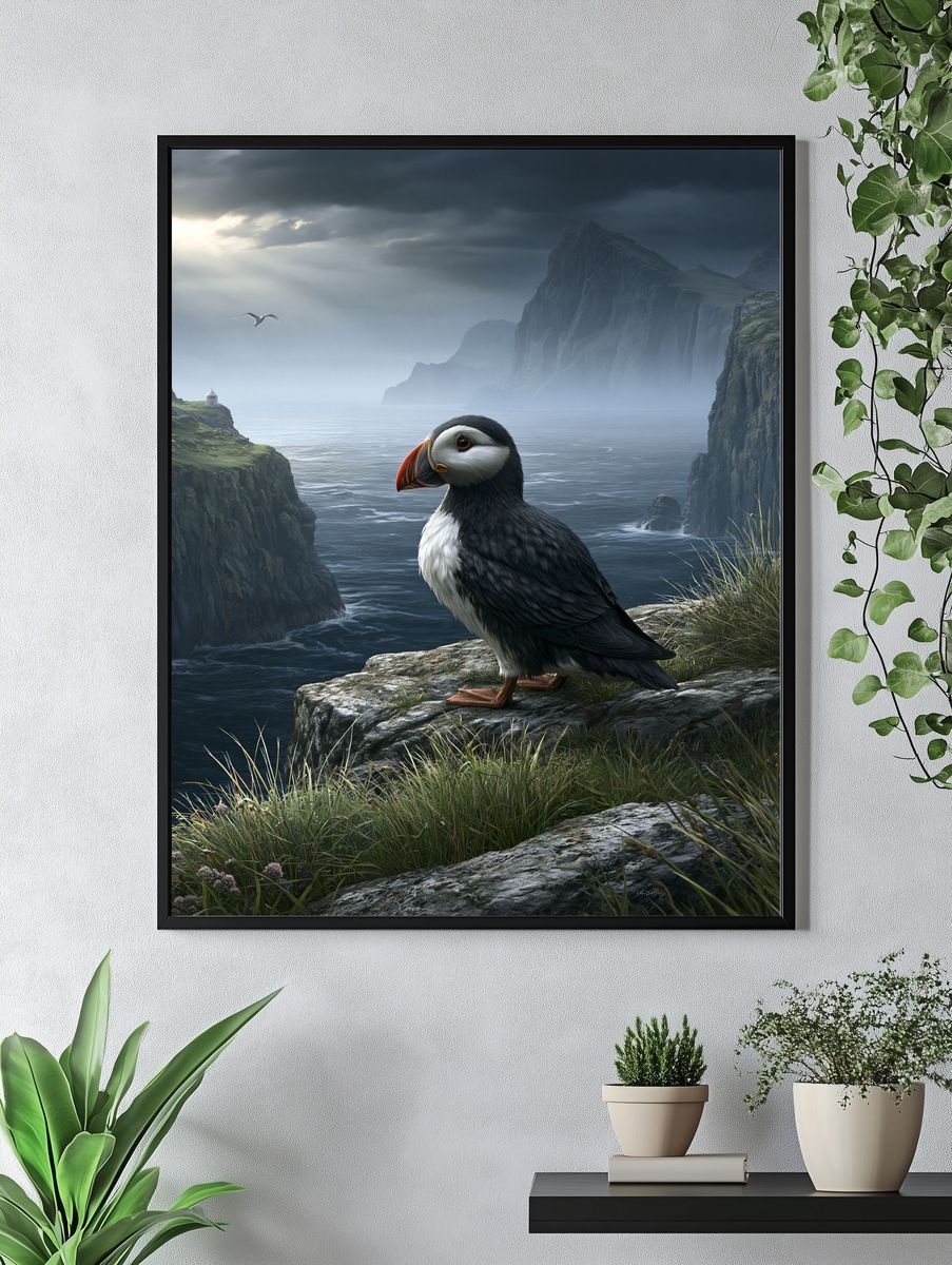 Puffin Cliff Coast Print. — room view 4