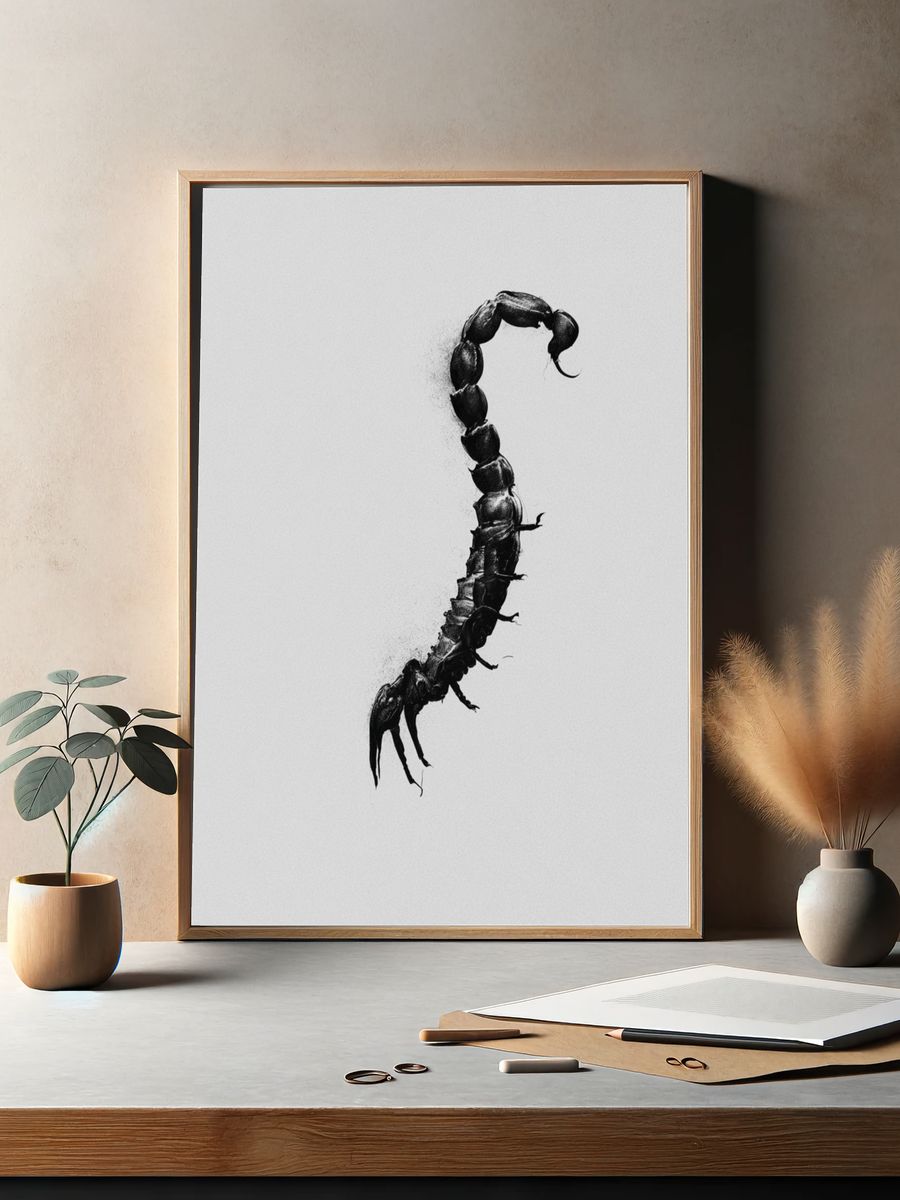 Scorpion Silhouette Black-White Poster. — room view 2