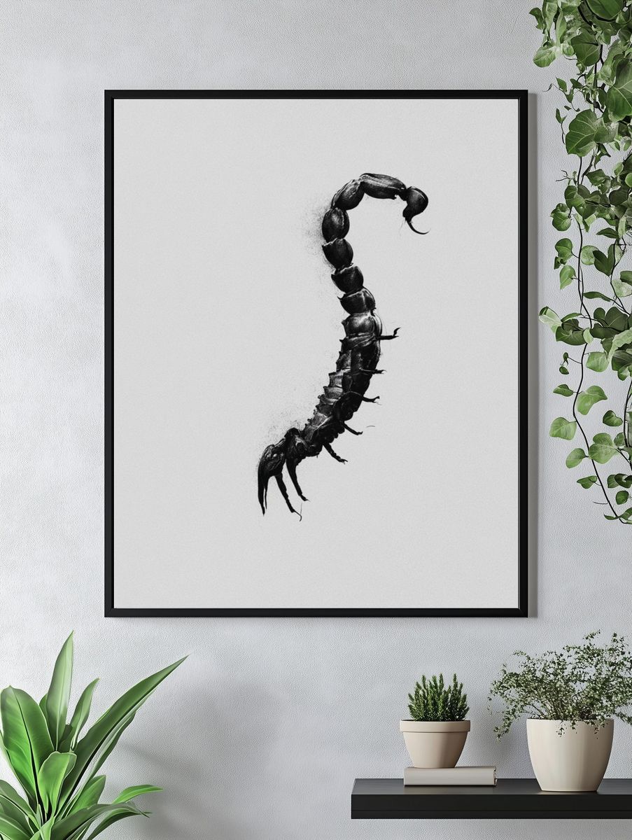 Scorpion Silhouette Black-White Poster. — room view 4