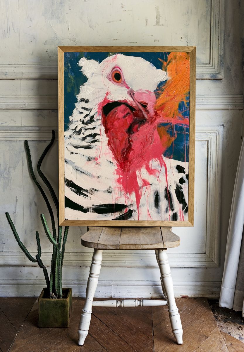 Abstract Bird Portrait Print. — room view 1