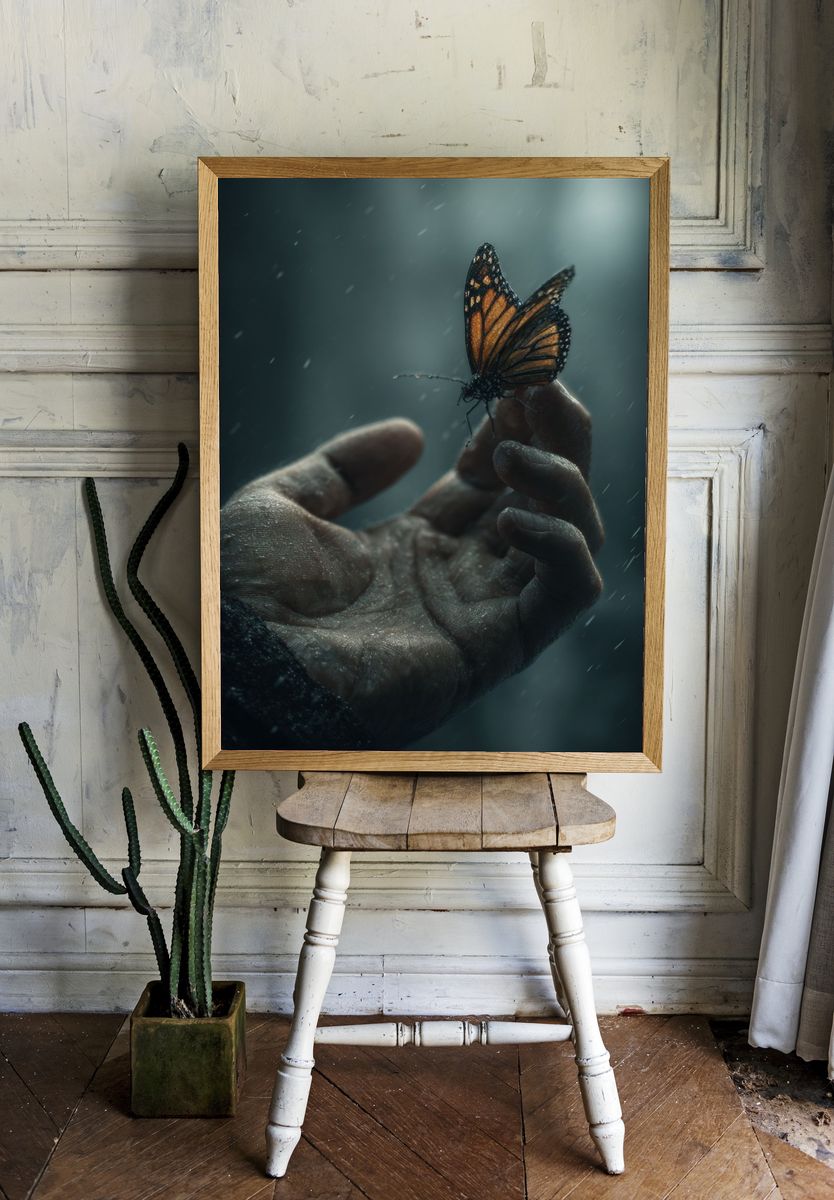Butterfly in Hand Photography Poster. — room view 1