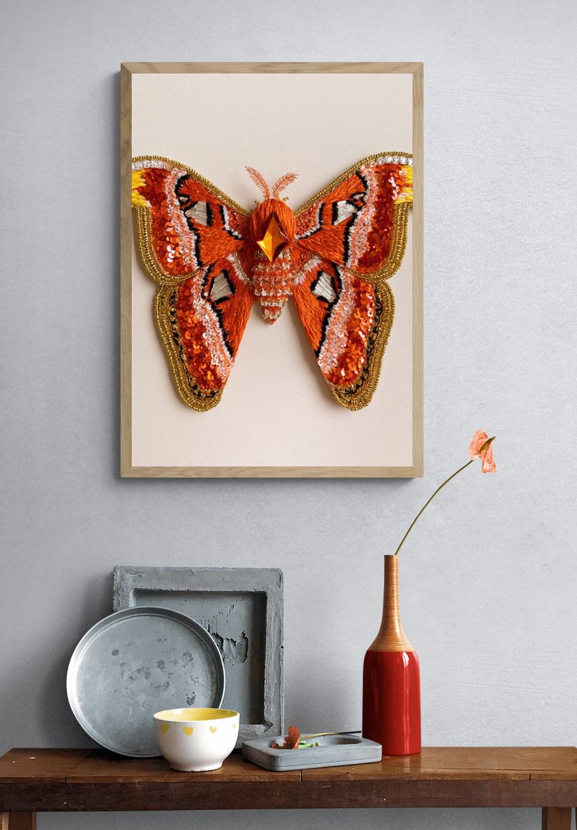 Embroidered Moth Butterfly Print. — room view 3