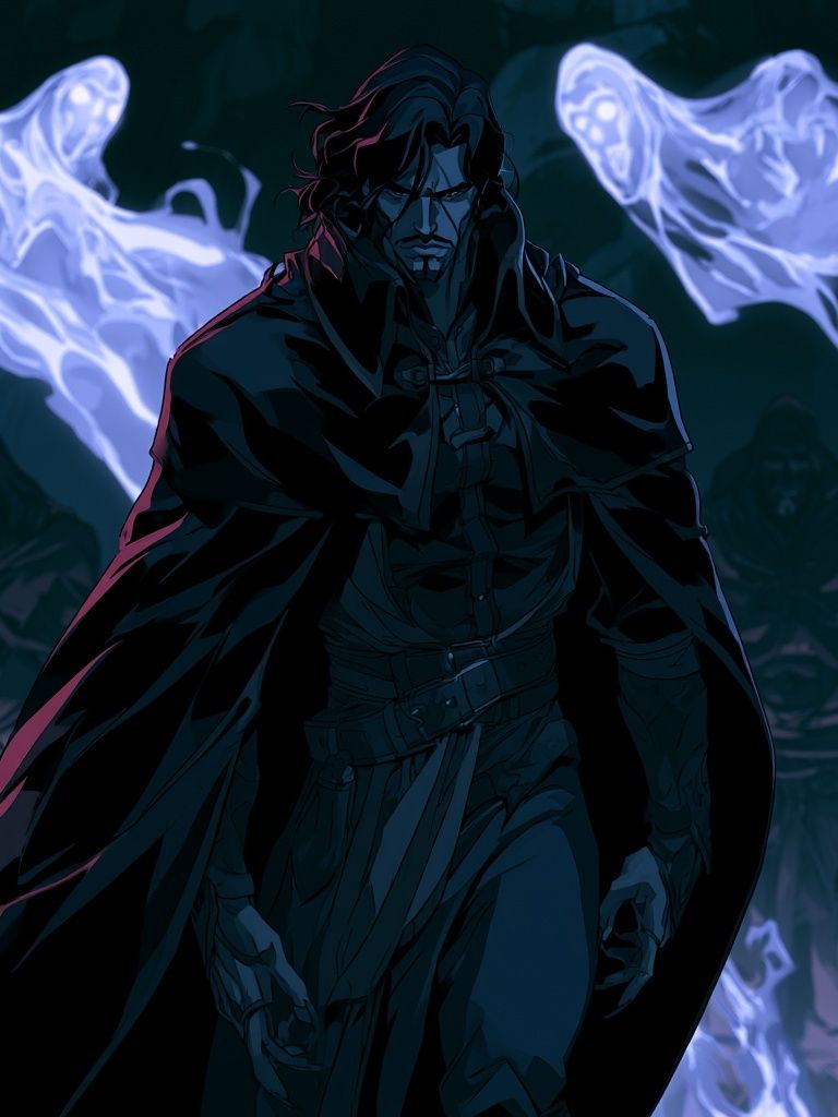 Dark Cloaked Warrior Anime Poster. poster detail
