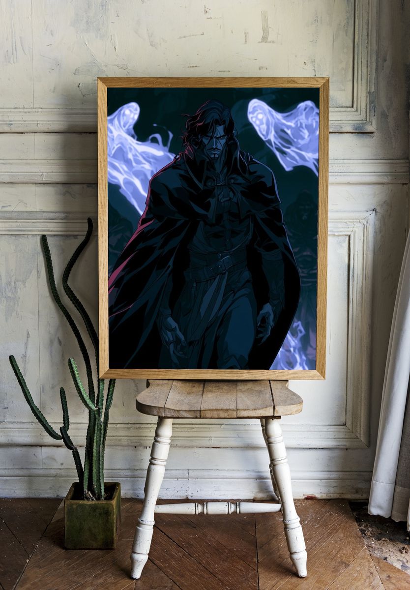 Dark Cloaked Warrior Anime Poster. — room view 1