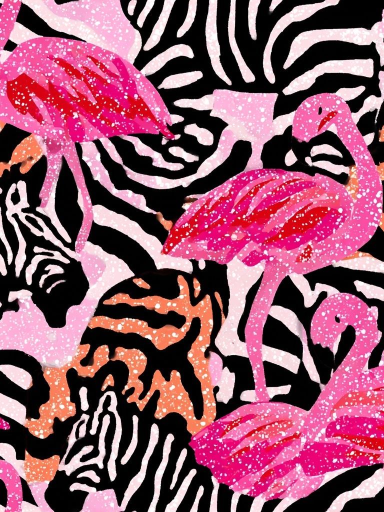 Flamingo Zebra Pattern Print. poster detail