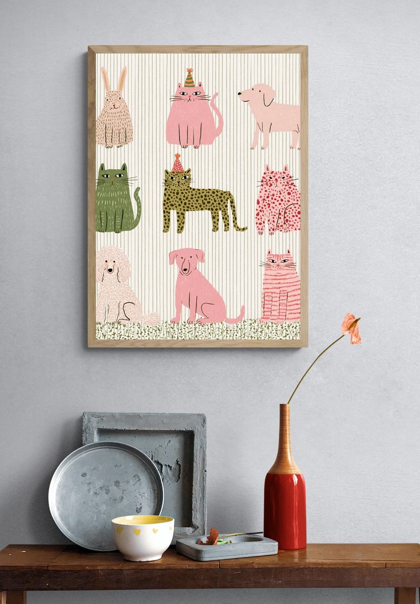 Playful Animal Friends Illustration Poster. — room view 3