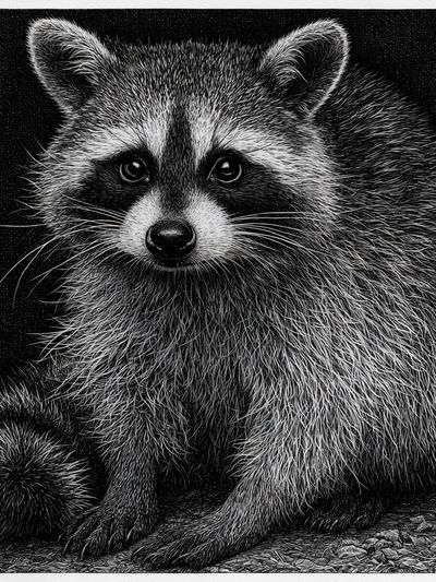 Raccoon Portrait Black-White Print. poster