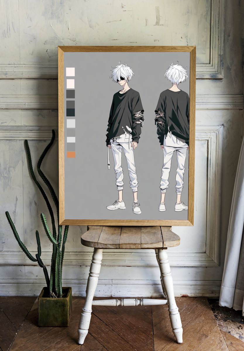 White-Haired Anime Character Poster. — room view 1