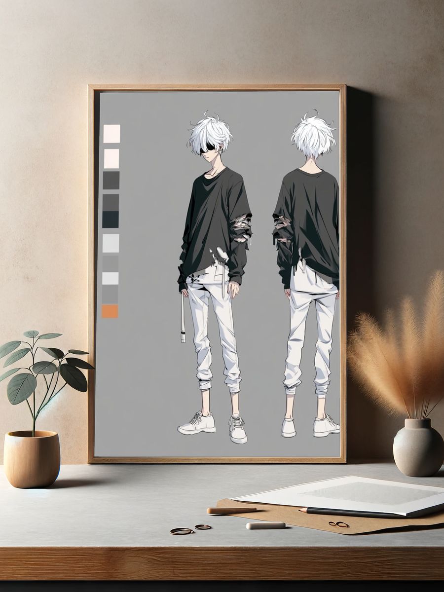 White-Haired Anime Character Poster. — room view 2