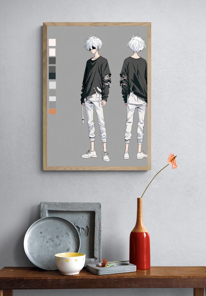 White-Haired Anime Character Poster. — room view 3